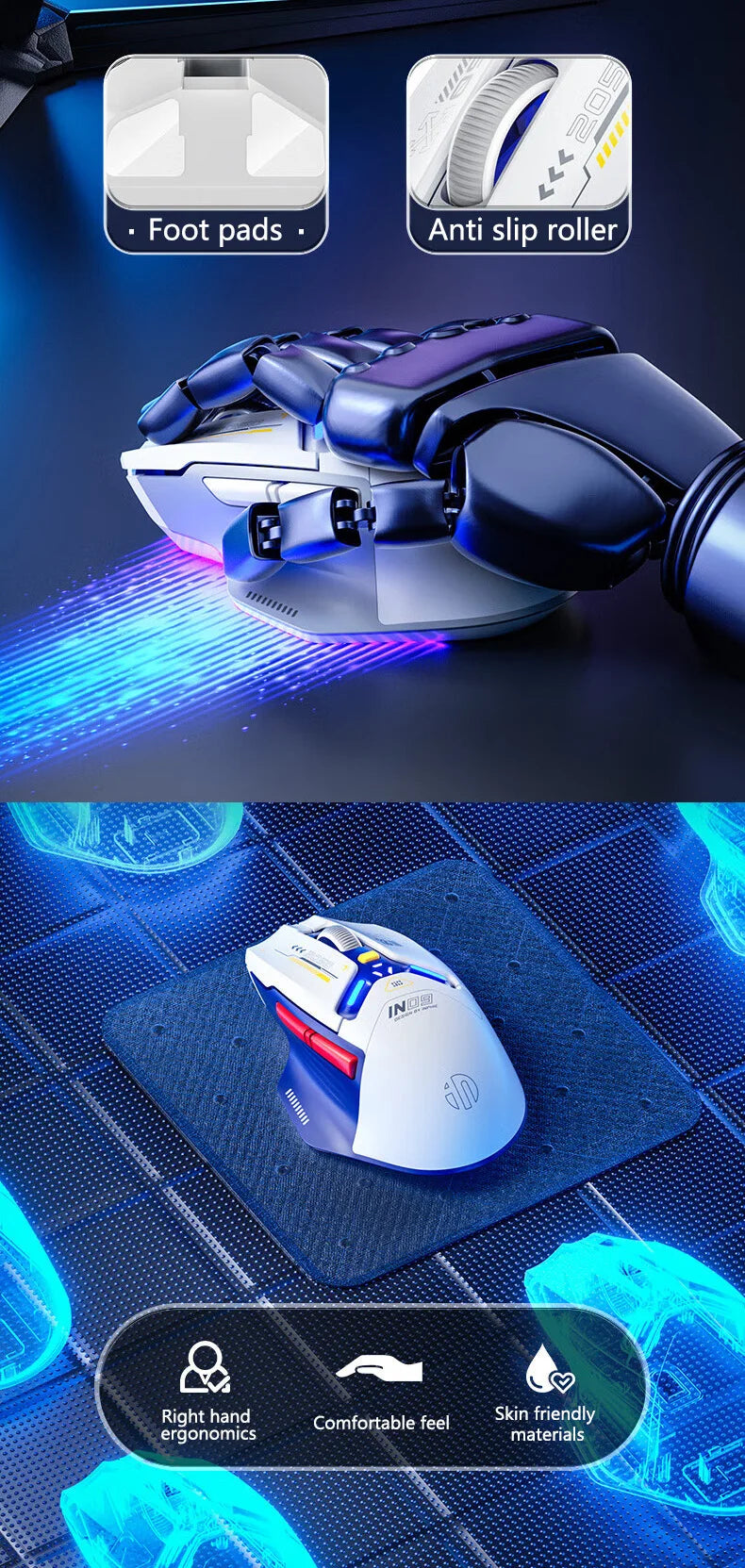 Inphic IN9 Wireless Gaming Mouse Rechargeable Ergonomics Bluetooth Mouse RGB Lighting Effect Desktop Computer Laptop Universal