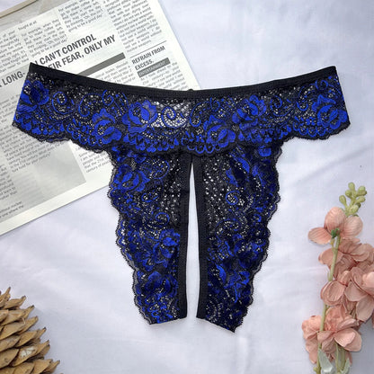 Transparent Lace Romantic Floral Thong Soft & Seductive Open Crotch Women's Underwear Sexy G-string Comfortable Female Lingerie