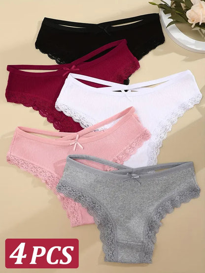 4PCS Women's Cotton Briefs Sexy Female Underpants Elasticity Comfortable Underwear Panties Lingerie S-XL  Solid Color Intimate