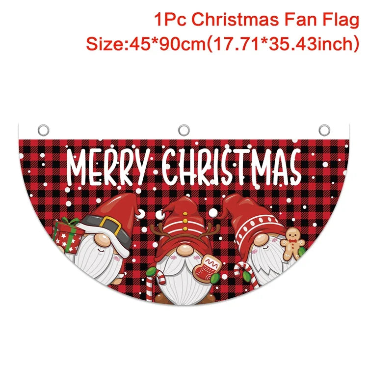 Christmas Fan-shaped Flag Banner Christmas Decoration for Home 2024 Christmas Ornament Xmas Navidad Noel Gift New Year 2025