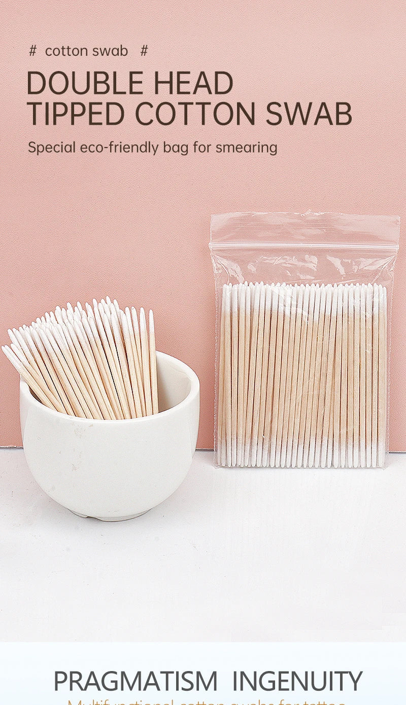100/300 Pcs Disposable Ultra-small Cotton Swab Brush Lint Free Micro Wood Makeup Brushes Eyelash Extension Glue Removing Tools