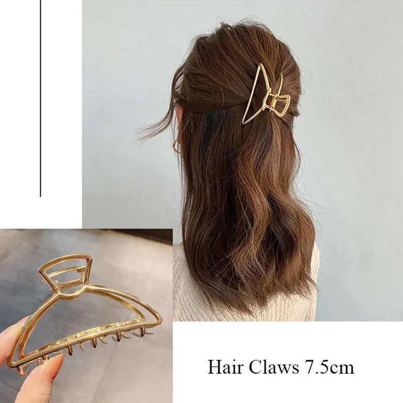Fashion Metal Hair Claw For Women Gold Silver Color Cross Crab Hair Clip Korean Elegant Geometric Hairpin Girl Hair Accessories
