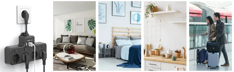 European plug power strip multi-contact socket with 3 USB and 1Type-C ports household power socket with switch surge protector