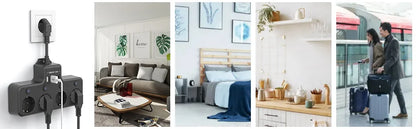 European plug power strip multi-contact socket with 3 USB and 1Type-C ports household power socket with switch surge protector