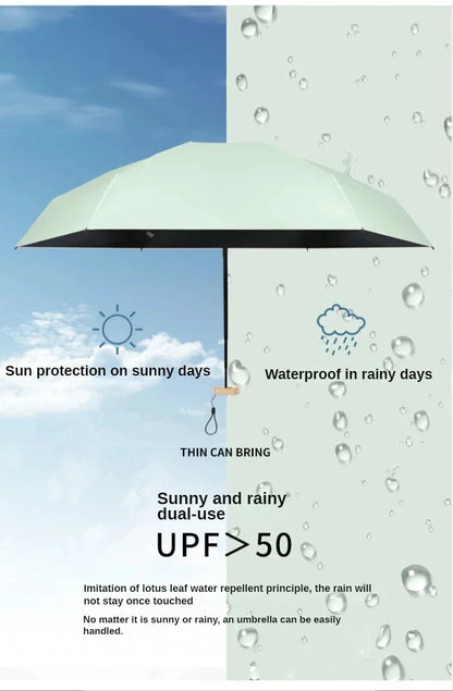 Mini Sun Umbrella Pocket Rain Umbrella Vinyl Folding UV Ultraviolet Protection Sun Shade Pocket Parasol Capsule