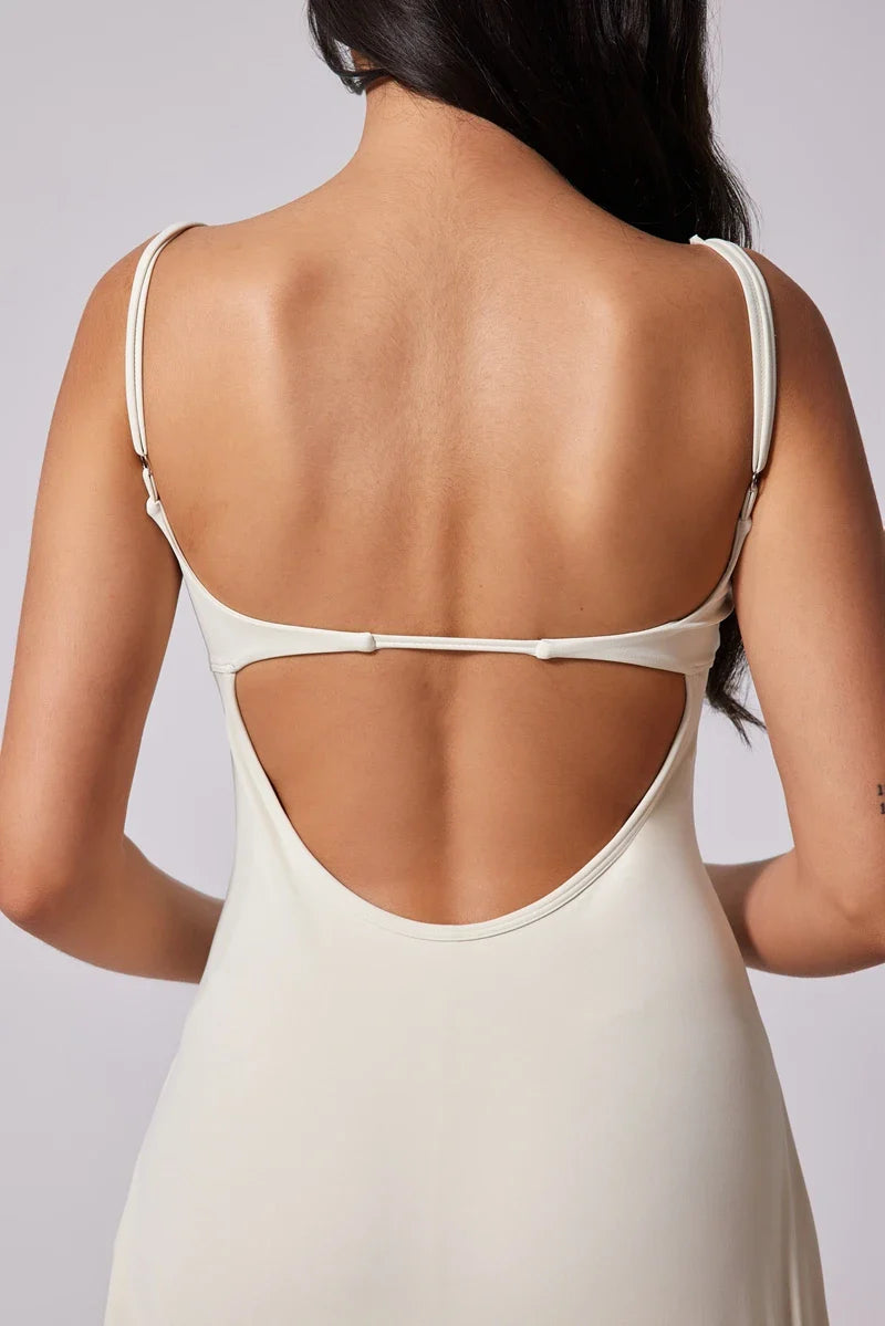 QINACTIVE Women's sports beautiful back dress Removable chest cushion cushion breathable outdoor yoga tennis skirt