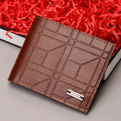 Men's Checkered PU Leather Wallet - Multi Card Slot, Business Style, Solid Color, Ideal Gift for Men