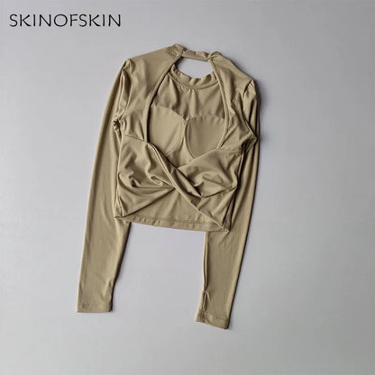 Sexy Back Sports Top for Women Autumn and Winter New Style Big Backless Yoga Suit Spicy Girl Long Sleeved Fitness T-shirt