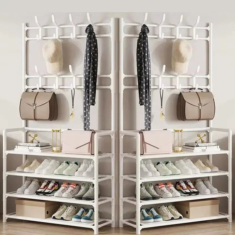 Clothes Hanger Multi-Layer Shoe Rack Doorway DIY Hat and Shoes Shelf Simple Floor-Standing Living Room Organizer Storage Racks