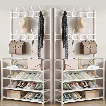 Clothes Hanger Multi-Layer Shoe Rack Doorway DIY Hat and Shoes Shelf Simple Floor-Standing Living Room Organizer Storage Racks