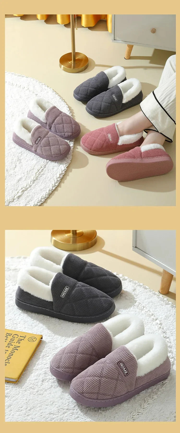 Eyriphy Winter Warm Plush Slippers Women Comfort Warm Cotton Shoes Soft Sole Indoor Outdoor Bedroom Slides Female Lovely Slipper