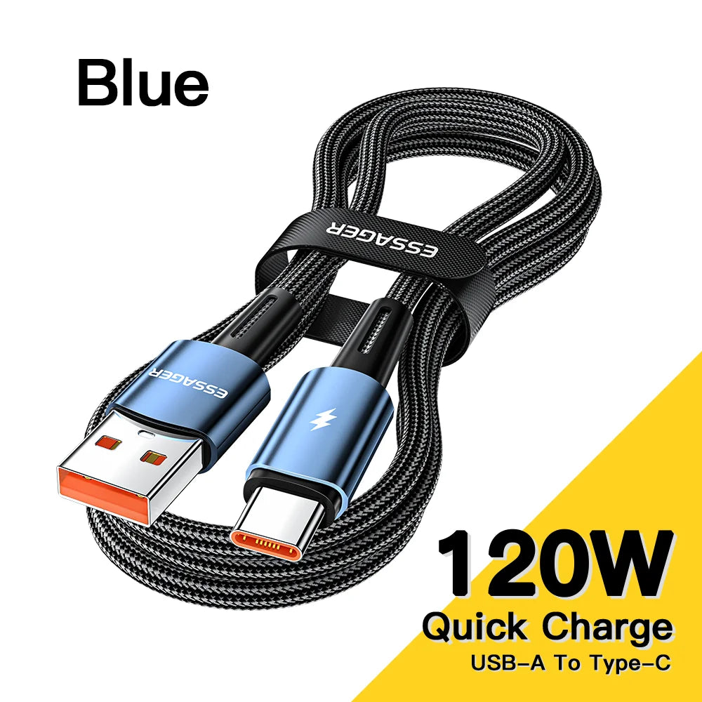 Essager 120W USB Type C Cable Super Fast Charge 67W Cable Quick Charge 6A For Xiaomi 12Pro Redmi K50 Note 11Pro Black Shark5 Pro