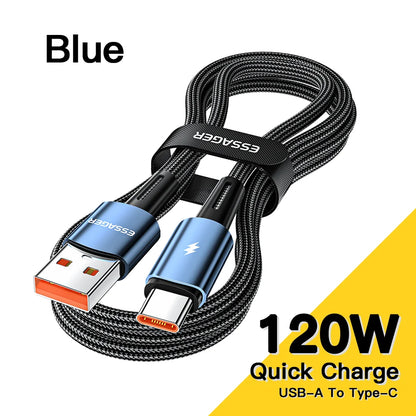 Essager 120W USB Type C Cable Super Fast Charge 67W Cable Quick Charge 6A For Xiaomi 12Pro Redmi K50 Note 11Pro Black Shark5 Pro