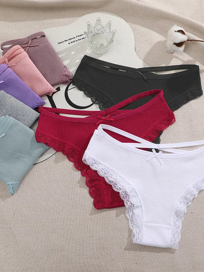 4PCS Women's Cotton Briefs Sexy Female Underpants Elasticity Comfortable Underwear Panties Lingerie S-XL  Solid Color Intimate