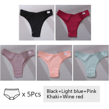 5Pcs/Set Women Cotton Brazilian Panties V Waist Female Underwear Comfortable Underwear Low Rise T-Back Bikini Girls Lingerie New