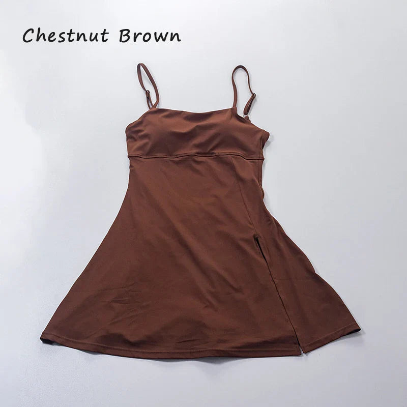 QINACTIVE Women's sports beautiful back dress Removable chest cushion cushion breathable outdoor yoga tennis skirt