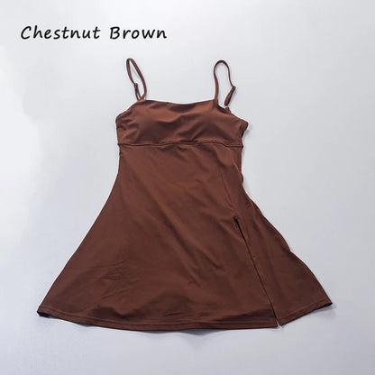 QINACTIVE Women's sports beautiful back dress Removable chest cushion cushion breathable outdoor yoga tennis skirt