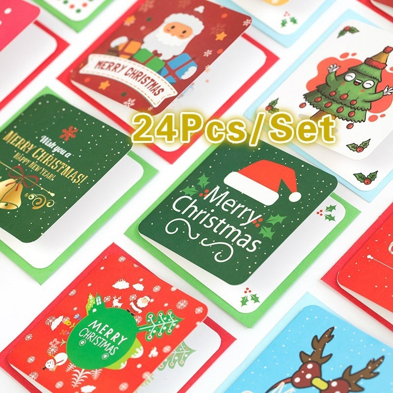 24 Pcs/lot Christmas Greeting Card Kids Mini Christmas Blessing Greeting Cards Envelope New Year Postcard Gift Card Xmas Party