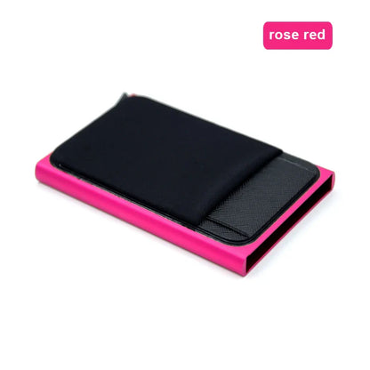 Slim Aluminum Card Wallet With Elasticity Back Pouch ID Credit Card Holder Mini RFID Wallet Automatic Pop up Bank Card Case