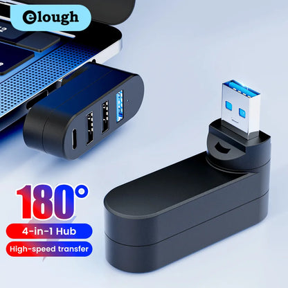 Elough Mini 180° Rotatable 4 Ports USB 3.0 2.0 Hub Type C High Speed Data Transfer U Disk Splitter Adapter For Laptop MacBook PC