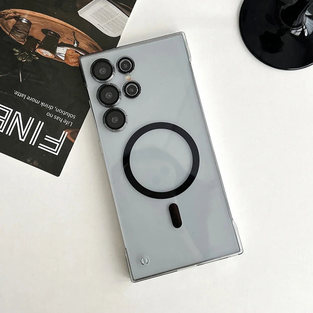 Ultra Slim For Magsafe Clear Frameless Phone Case For Samsung S24 Plus S22 S23 Ultra Magnetic Wireless Charging Borderless Cover