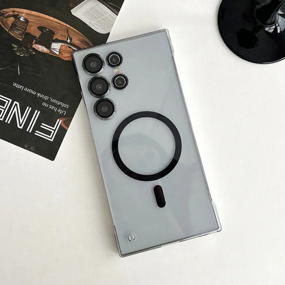 Ultra Slim For Magsafe Clear Frameless Phone Case For Samsung S24 Plus S22 S23 Ultra Magnetic Wireless Charging Borderless Cover