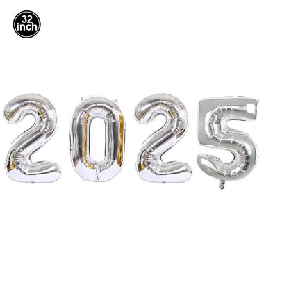 Happy New Year 2025 Balloons Gold Number 2025 Foil Balloons Happy New Year Letters Balloon Banner Gold New Years Eve Party Decor