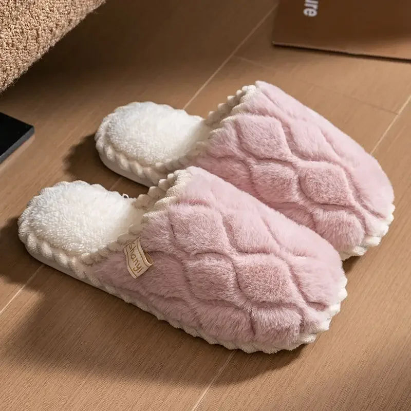 Cotton Slippers for Women Suitable for Spring Autumn Living Indoor Anti Slip Home Warm Home Couple Winter Furry Men Slippers