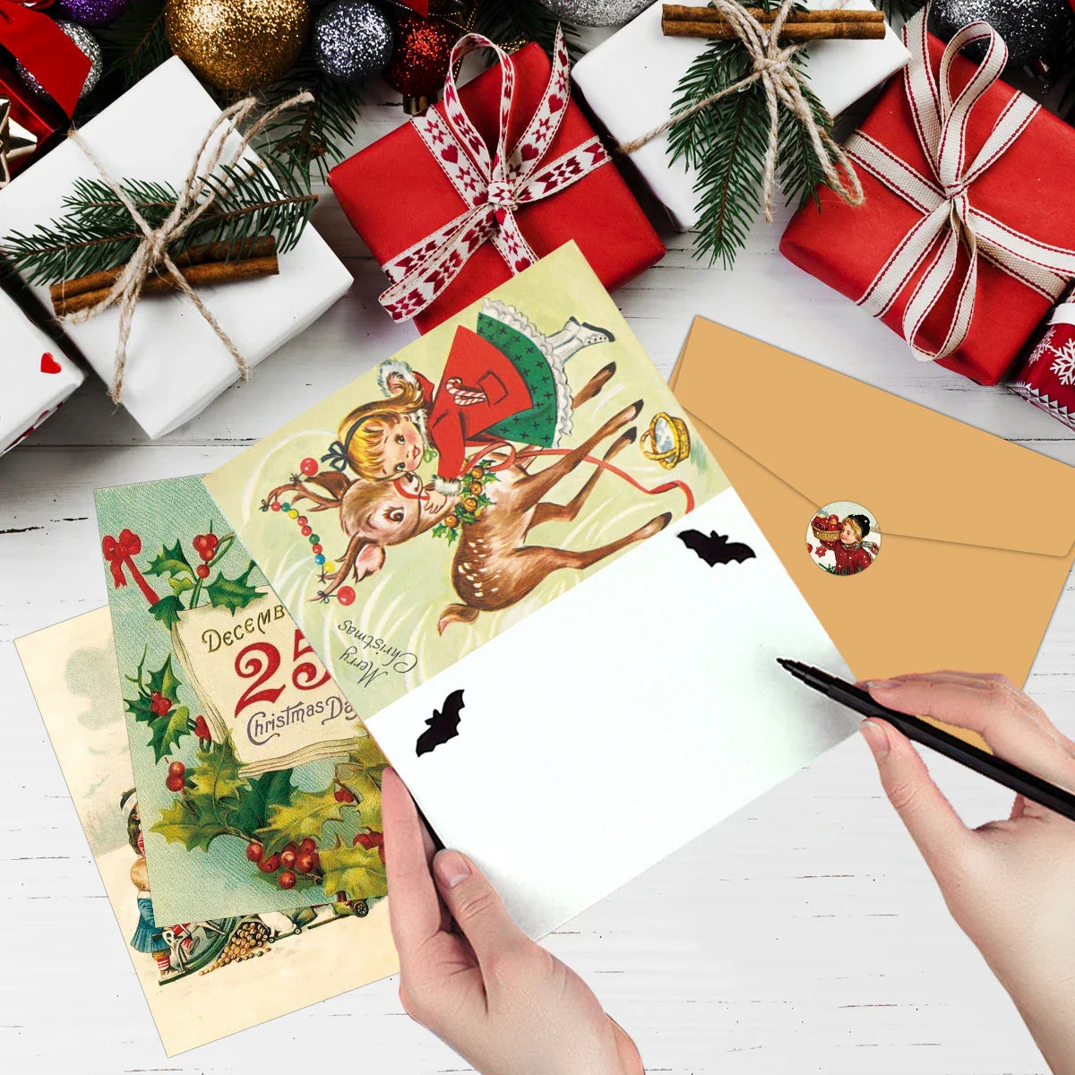 12sets Vintage Christmas Greeting Cards with Envelope Merry Christmas Angels Santa Postcard Holiday Notecards for Friends,Family