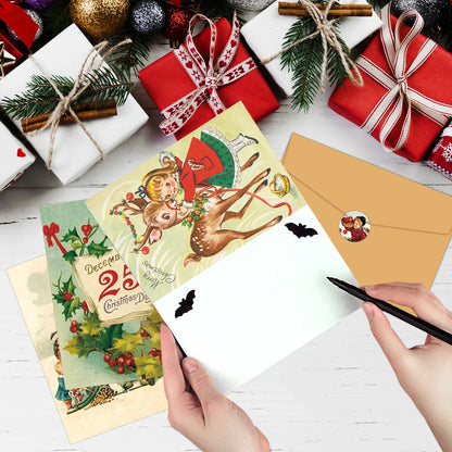 12sets Vintage Christmas Greeting Cards with Envelope Merry Christmas Angels Santa Postcard Holiday Notecards for Friends,Family