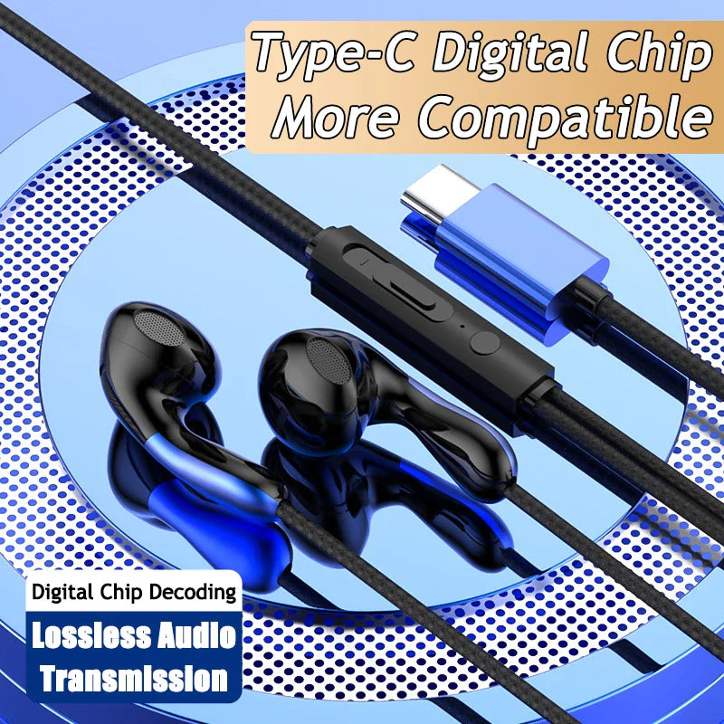 Wired Earphone 3.5mm AUX/Type C HiFi Surround Heavy Bass With MIC In-Ear Game Music Headsets For Samsung Huawei Xiaomi iPad PC