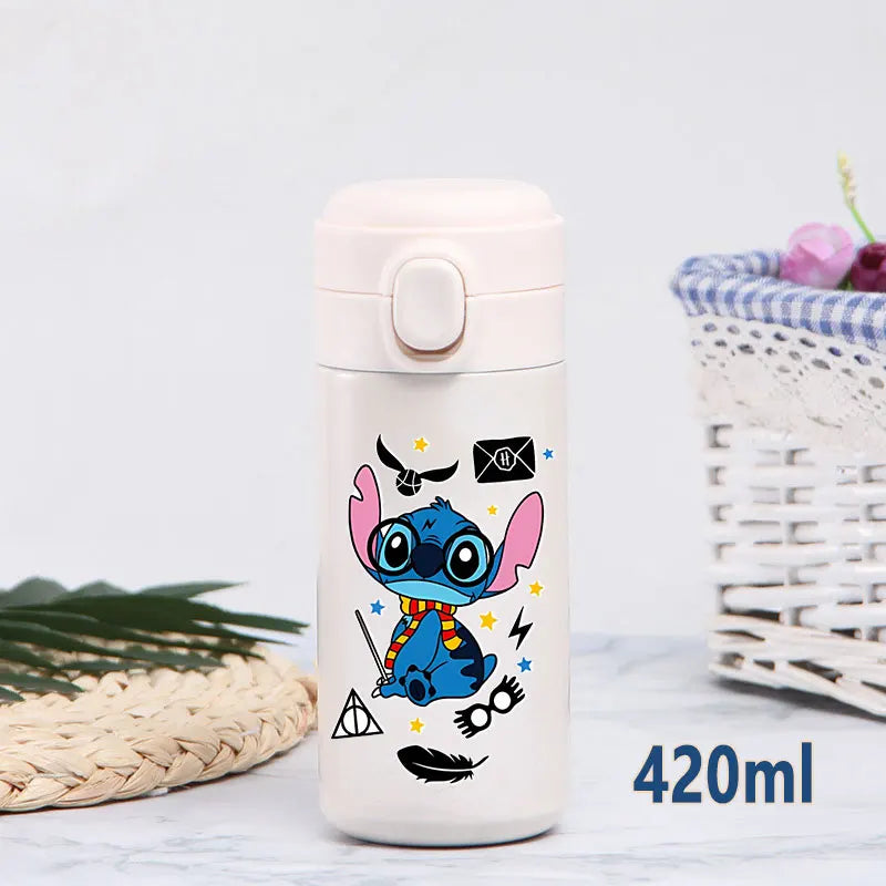 Disney Stitch 420ml Thermal Cup Sports Water Bottle Kids Portable Large Capacity Outdoor Vacuum Cup Stainless Steel Bottle