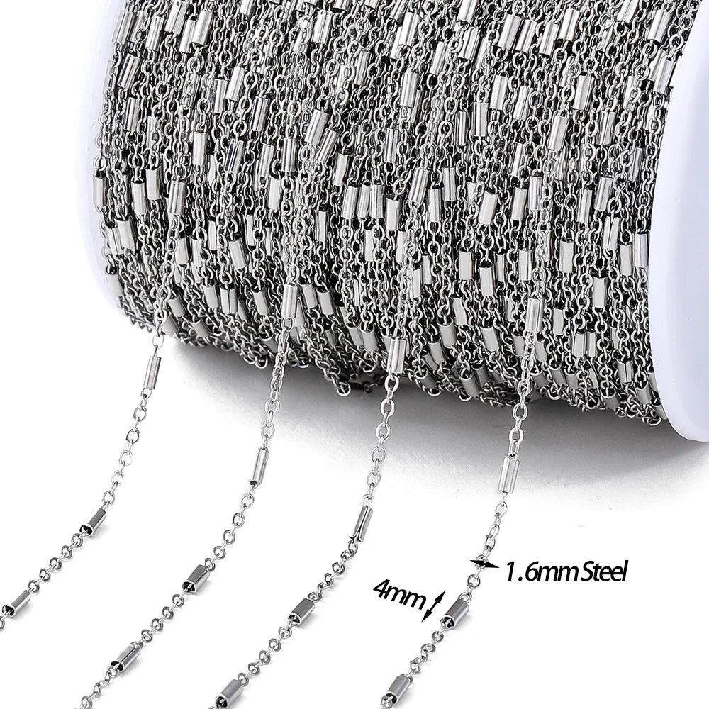 No Fade 2Meters Stainless Steel Chains Gold Color Lips Beads Beaded Chain for Jewelry Making DIY Necklace Bracelet Accessories