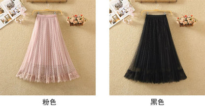 Tutu Tulle Long Maxi Skirt Women Fashion 2023 Korean Cute Pink High Waist Pleated Skirt Mesh Female Lady Aesthetic Faldas