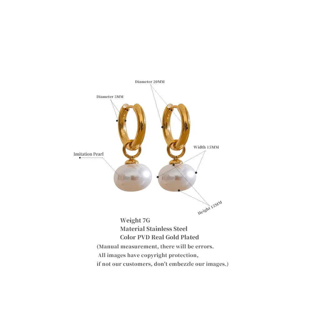 Yhpup High Quality Imitation Pearls Drop Stainless Steel Golden Korean Hoop Earrings Charms Fashion Jewelry Bijoux Femme Gift