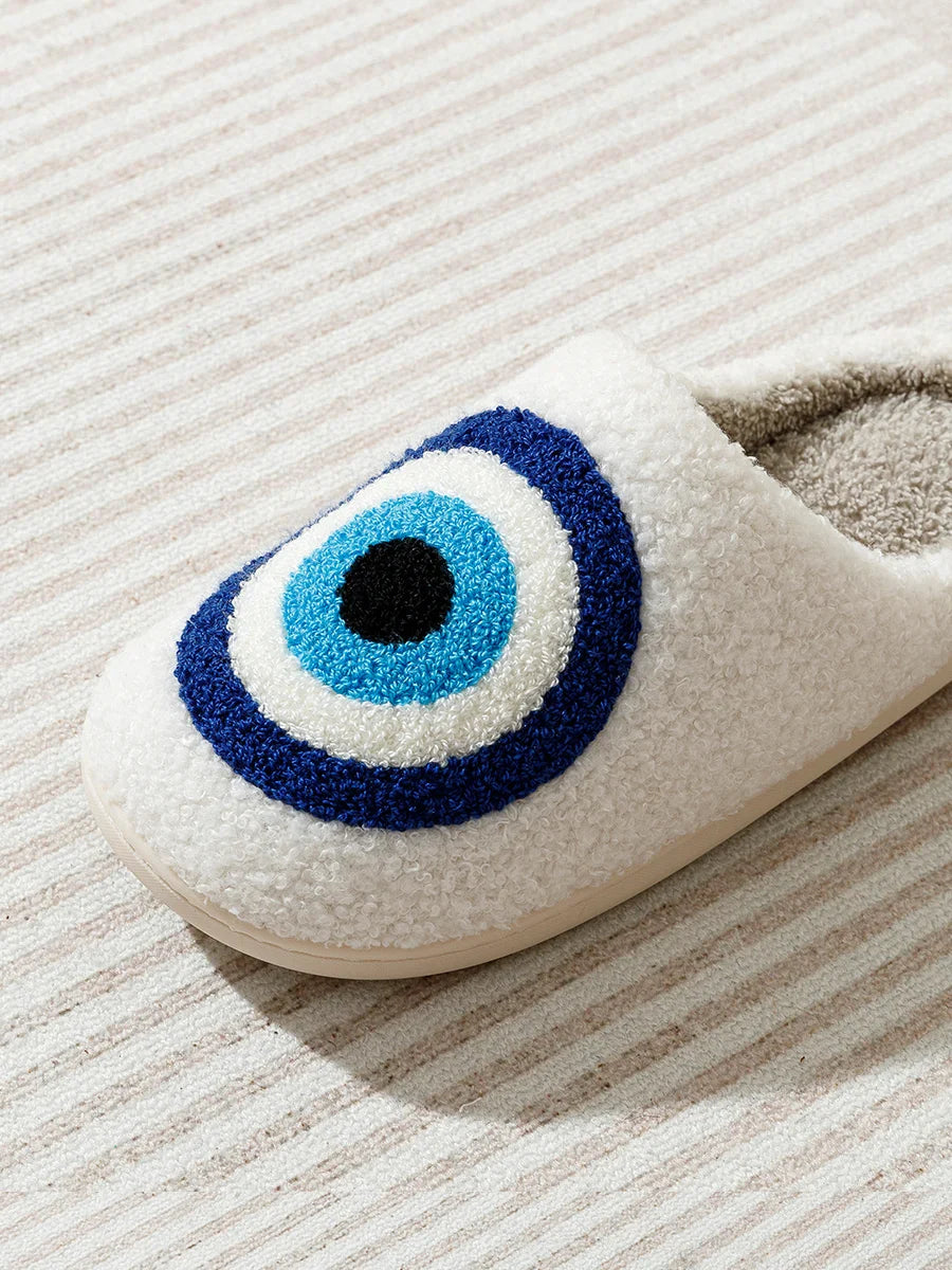 Evil Eyes Blue Embroidery slippers High Quality Women Men Slippers Fashion Pattern Shoes Warm Home Devil's Eyes Houseshoes
