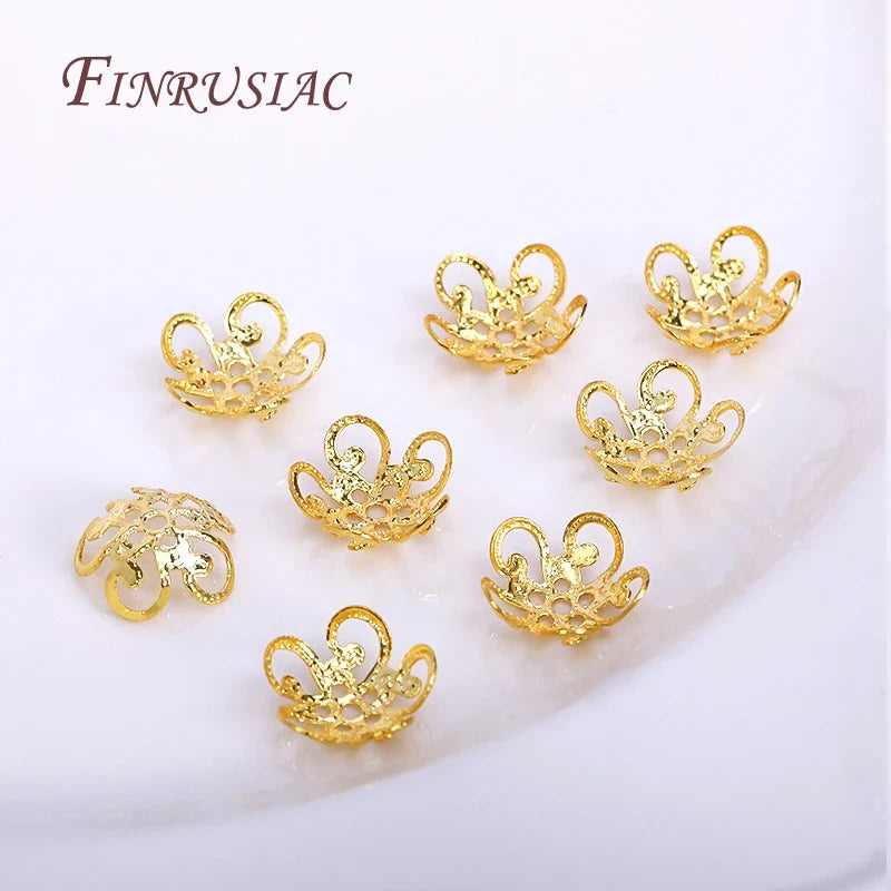 8/10MM 18K Gold Plated Brass Metal Hollow Beads Caps Flower Caps For Beads For DIY Beading Jewelry Making Supplies Wholesale