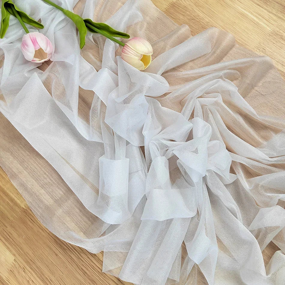 Chiffon Table Runner Sheer Fabric Silk for Boho Sheer Fabric Wedding Arch Overlay Draping Decoration Birthday Party Table Decor
