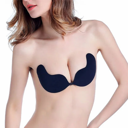 Invisible Push Up Bra for Women Backless Strapless Bra Seamless Front Closure Bralette Underwear Silicone Self-Adhesive Bra Pads