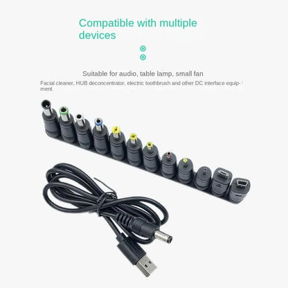 12 in 1 USB 5V to DC Power Cable Universal USB to DC Jack Charging Cable Power Cord Plug Connector Adapter 5.5 x 2.5mm Plug