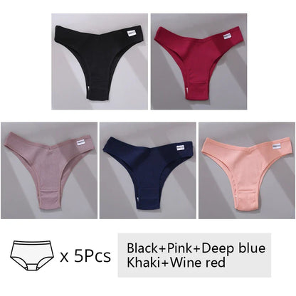 5Pcs/Set Women Cotton Brazilian Panties V Waist Female Underwear Comfortable Underwear Low Rise T-Back Bikini Girls Lingerie New