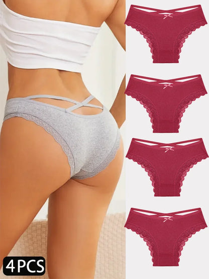 4PCS Women's Cotton Briefs Sexy Female Underpants Elasticity Comfortable Underwear Panties Lingerie S-XL  Solid Color Intimate