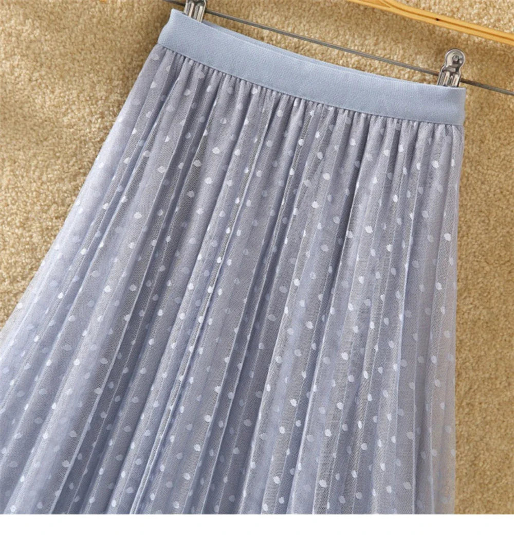 Tutu Tulle Long Maxi Skirt Women Fashion 2023 Korean Cute Pink High Waist Pleated Skirt Mesh Female Lady Aesthetic Faldas