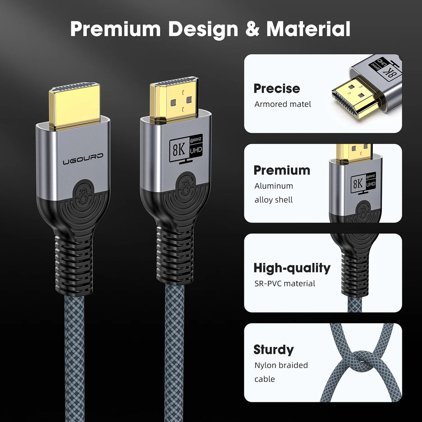 HDMI2.1 Cable Copper Wire Core Cable 8K@60Hz HDR 4K@240/160/144/120/60Hz UHD Ultra High Definition Video Cable 5m for Laptop TV