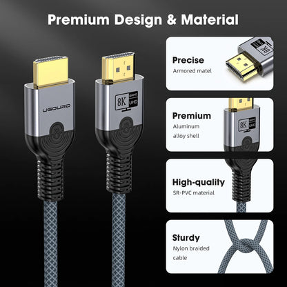 HDMI2.1 Cable Copper Wire Core Cable 8K@60Hz HDR 4K@240/160/144/120/60Hz UHD Ultra High Definition Video Cable 5m for Laptop TV