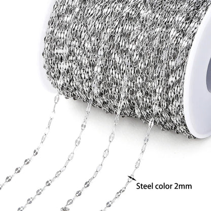 No Fade 2Meters Stainless Steel Chains Gold Color Lips Beads Beaded Chain for Jewelry Making DIY Necklace Bracelet Accessories