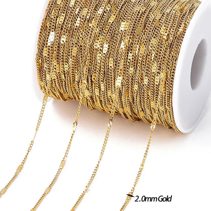 No Fade 2Meters Stainless Steel Chains Gold Color Lips Beads Beaded Chain for Jewelry Making DIY Necklace Bracelet Accessories