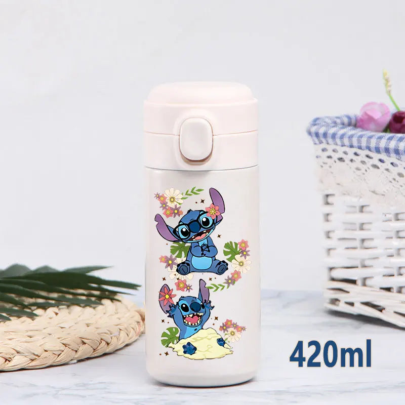Disney Stitch 420ml Thermal Cup Sports Water Bottle Kids Portable Large Capacity Outdoor Vacuum Cup Stainless Steel Bottle