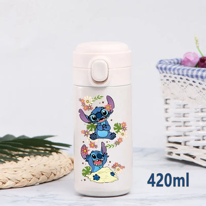 Disney Stitch 420ml Thermal Cup Sports Water Bottle Kids Portable Large Capacity Outdoor Vacuum Cup Stainless Steel Bottle