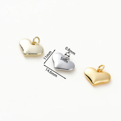 4pcs/lot 14K 18K Gold Plated Heart Charm with Jump Ring Necklace Making Supplies Solid Love Pendant For DIY Jewelry Accessories